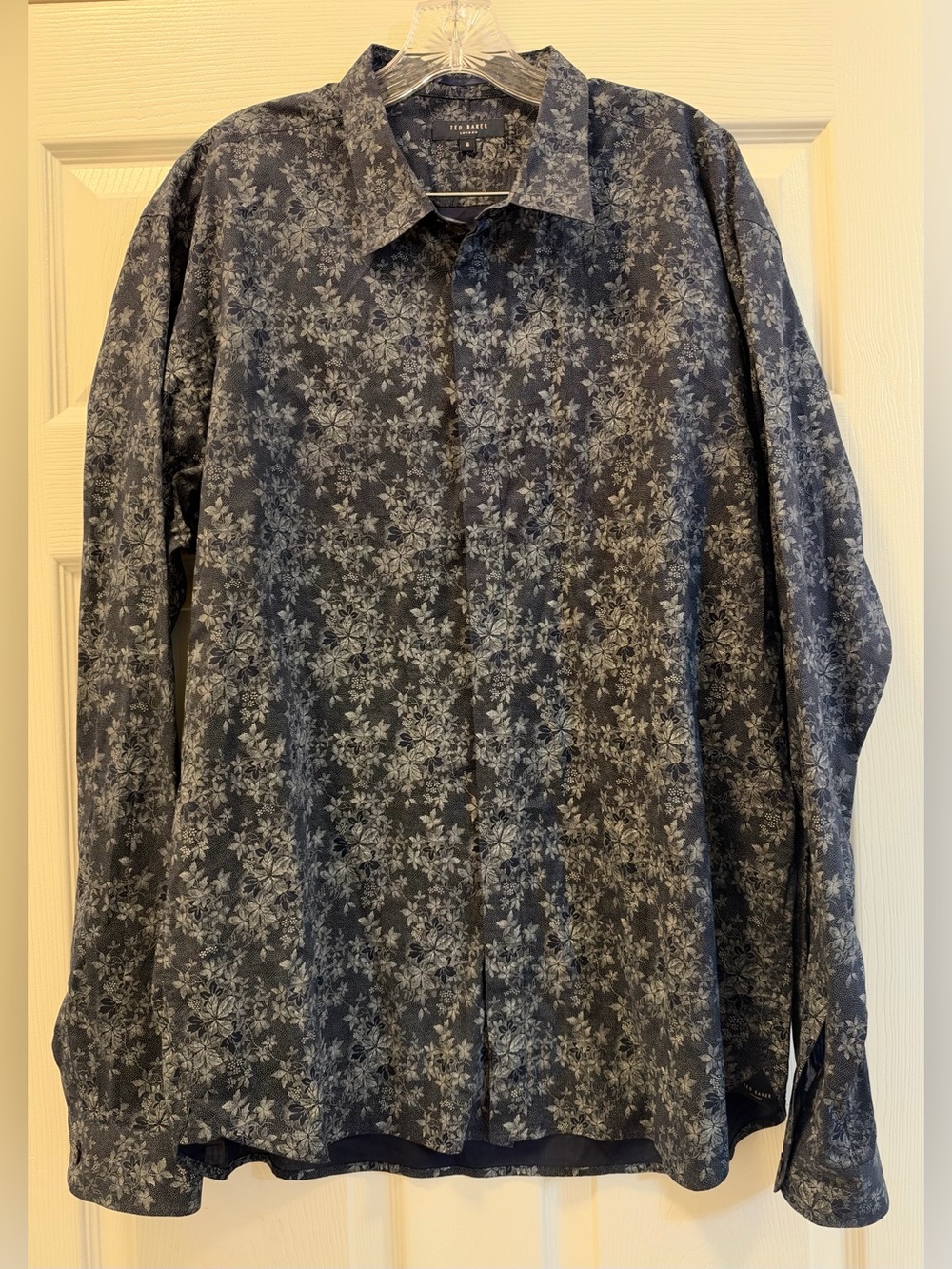 Ted Baker Men's Navy Floral Hidden Button-Up Shirt, Size XXL (Size 6),